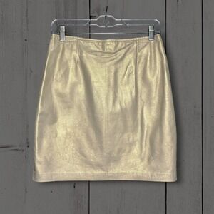 EUC Vintage Cache Leather Metallic High Waisted Mini Skirt Womens M Gold